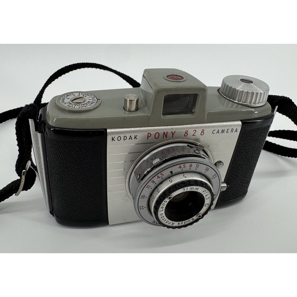 Vintage 1950's Kodak Pony 828 Camera 51mm Lens Flash 200 Shutter With Strap